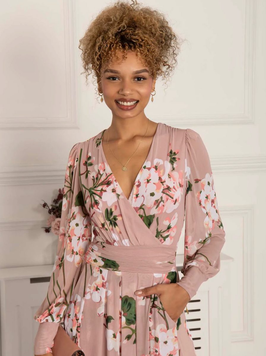 Jolie Moi Maaike Long Sleeve Mesh Dress - Pink Floral– Boutique
