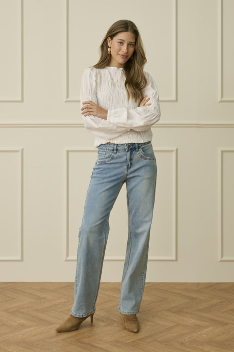 Cream Straight Leg Jeans - CoCo Fit
