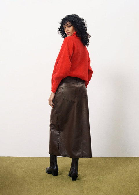 Frnch Nassia Choclate Brown Leather Skirt