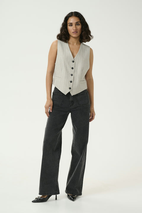 Kaffe Kayaska Waistcoat - Grey Pinstripe