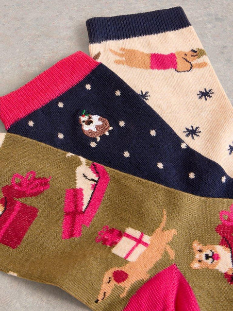 3Pk Christmas Dog Sock