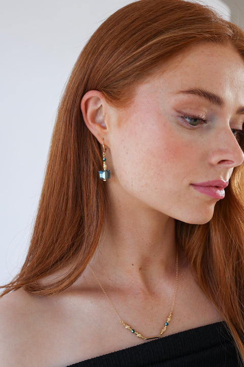 K Kajoux - Amara Cube Earrings- Emerald Short