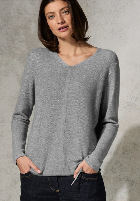 Cecil Structured Lurex V Neck Grey