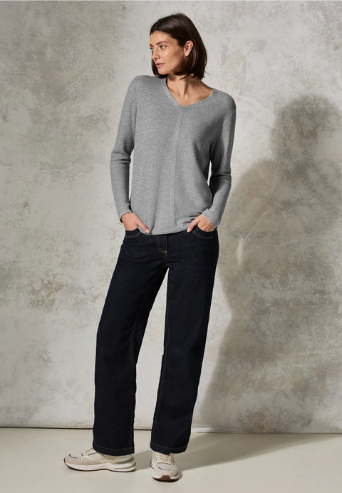 Cecil Structured Lurex V Neck Grey