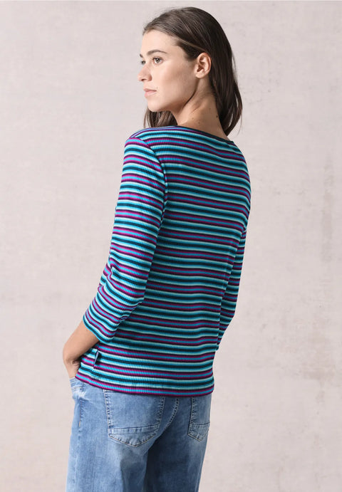 Cecil Multicolor Striped Ribshirt - Blue