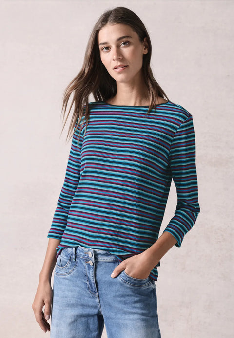 Cecil Multicolor Striped Ribshirt - Blue