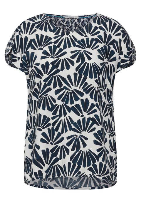 Cecil Print Mix Top - Petrol Blue
