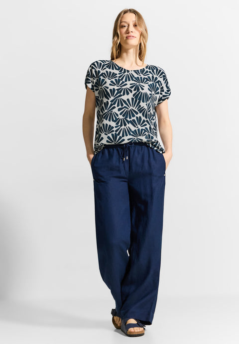 Cecil Print Mix Top - Petrol Blue