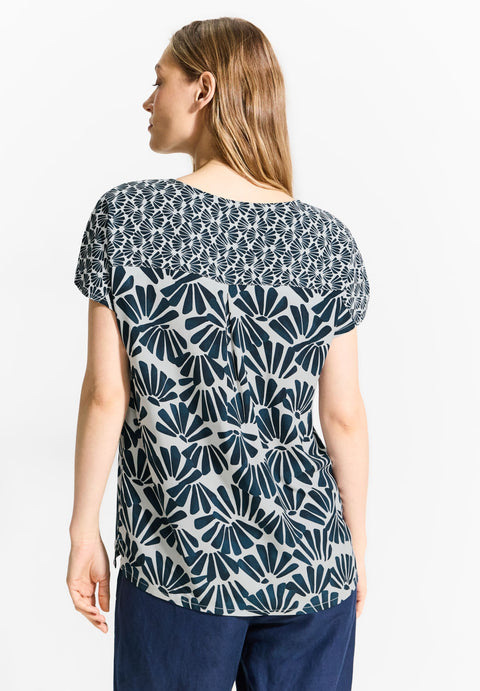 Cecil Print Mix Top - Petrol Blue