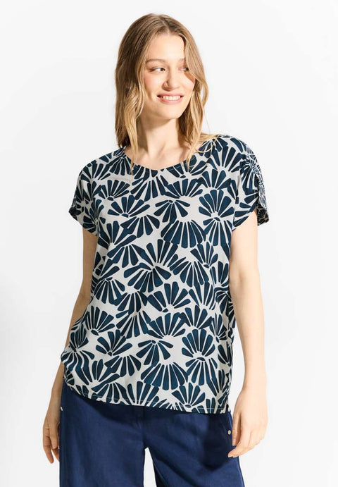 Cecil Print Mix Top - Petrol Blue