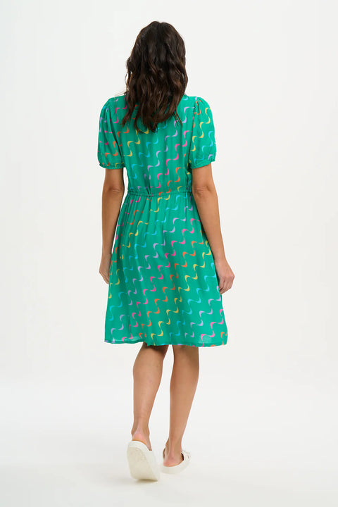 Sugarhill Salma Shirt Dress - Green, Undulating Waves