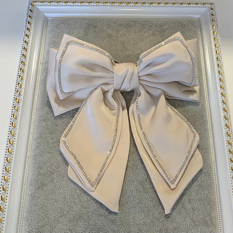 Hair Bow Clips - Black/ Beige