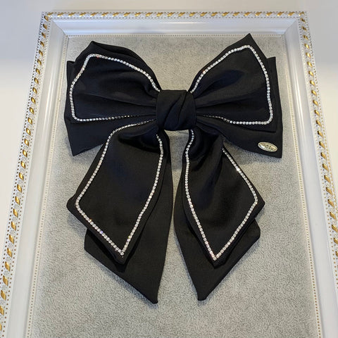 Hair Bow Clips - Black/ Beige