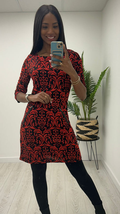 Kyla Red & Black Printed Vegas Dress