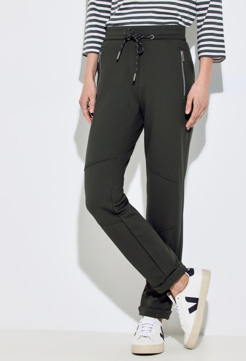 Cecil Style Tracey Jersey Trousers with Zipper Detail Khaki