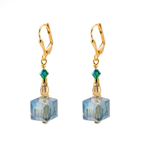 K Kajoux - Amara Cube Earrings- Emerald Short