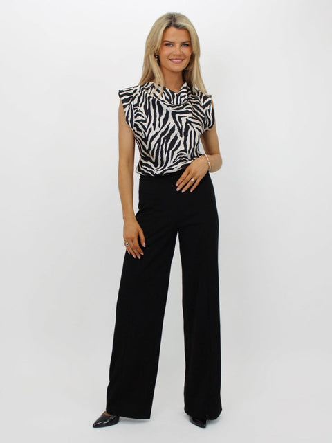 Kate & Pippa Suzy Top - Black/Cream Animal Print Top