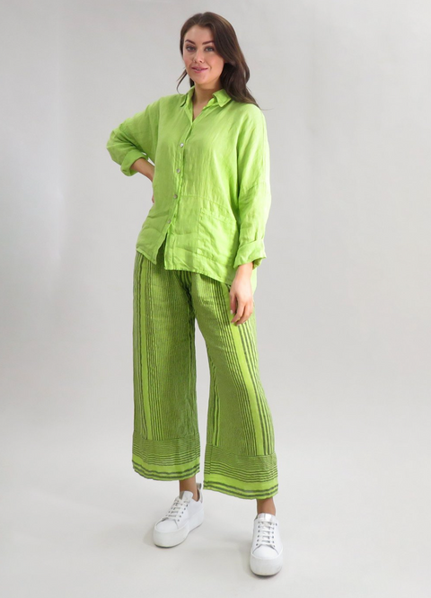 DECK Linen Shirt & Stripe Trouser - Lime