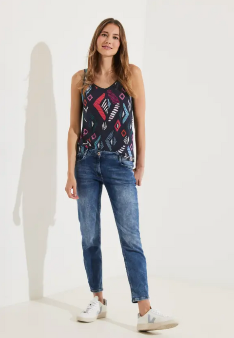 Cecil Print Tank Top with Embroidery