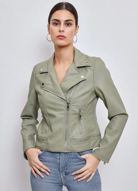 Kyla Vegan Leather Jacket - Green