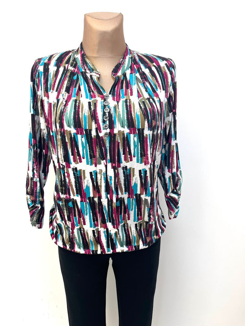 Yew Multicoloured Top with button detail & elastic waist