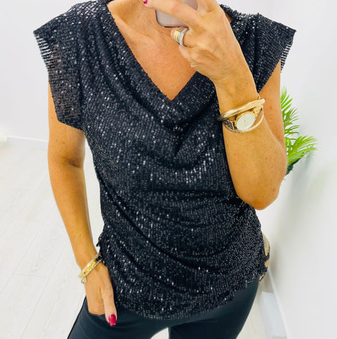 Kyla Cowl Neck Sequin Top