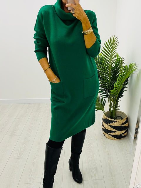 Polo Neck Dress - Green