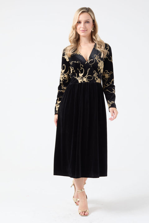 Marc Angelo Velvet Dress with Black/Gold Brocade