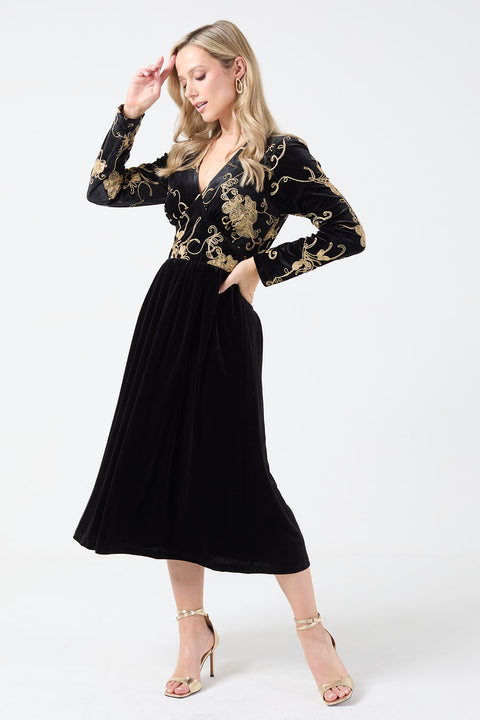 Marc Angelo Velvet Dress with Black/Gold Brocade