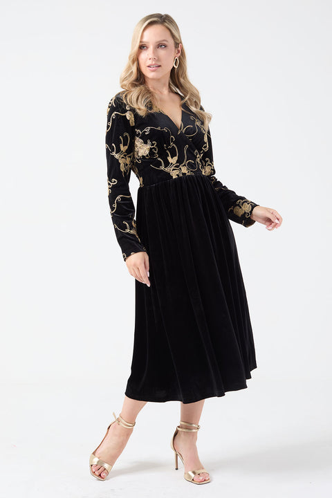 Marc Angelo Velvet Dress with Black/Gold Brocade