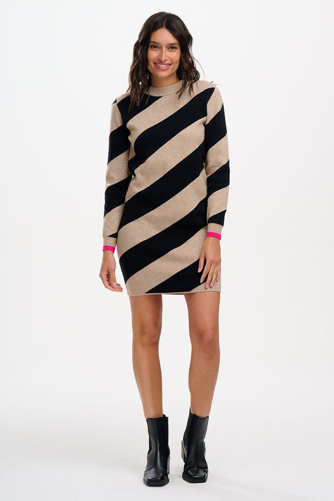 Sugarhill Verity Knit Dress - Beige/Black Diagonal Stripe