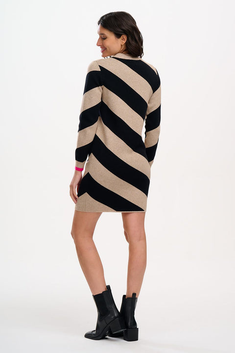 Sugarhill Verity Knit Dress - Beige/Black Diagonal Stripe