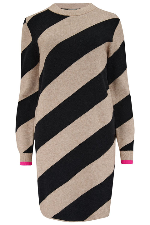 Sugarhill Verity Knit Dress - Beige/Black Diagonal Stripe