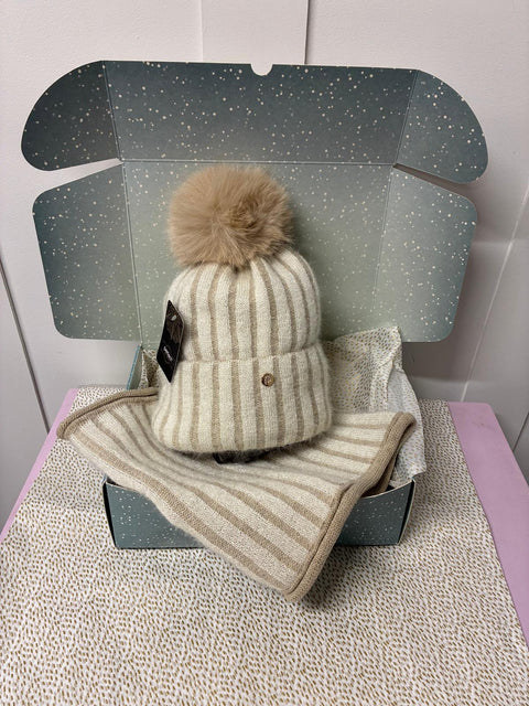 Sarah Gift Box Hat & Snood Set - Beige