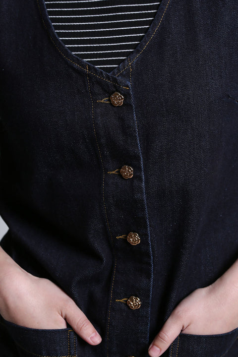 Rant & Rave Helen Denim Pinafore Dress - dark indigo