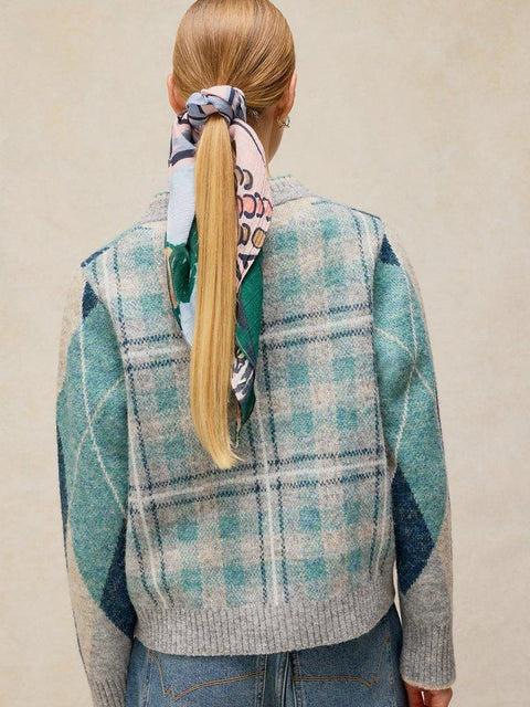 White Stuff Argyle Cardigan - blue multi