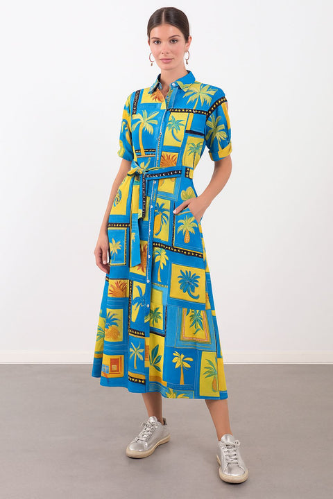 Marc Angelo Issi Dress - Tropical Print - Blue