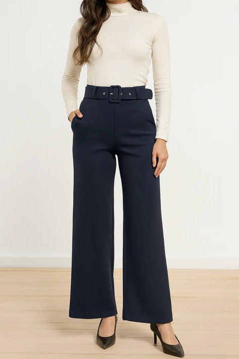 Marc Angelo Navy Stretch Belted Trousers