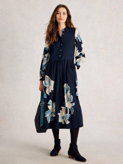 White Stuff Claire Shirt Dress- Navy Print