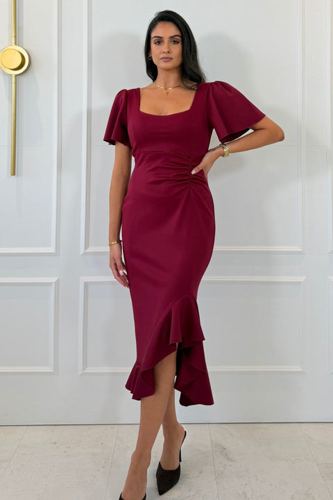 Leona Square Neck Midi Dress - Wine