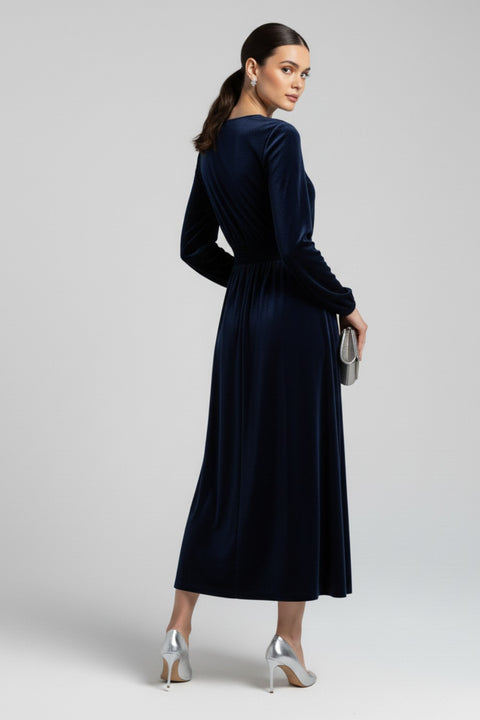 Marc Angelo Lauren Velvet Midi Dress - Navy
