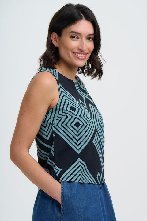 Sugarhill Marissa Top - Black/Green Geometric Print