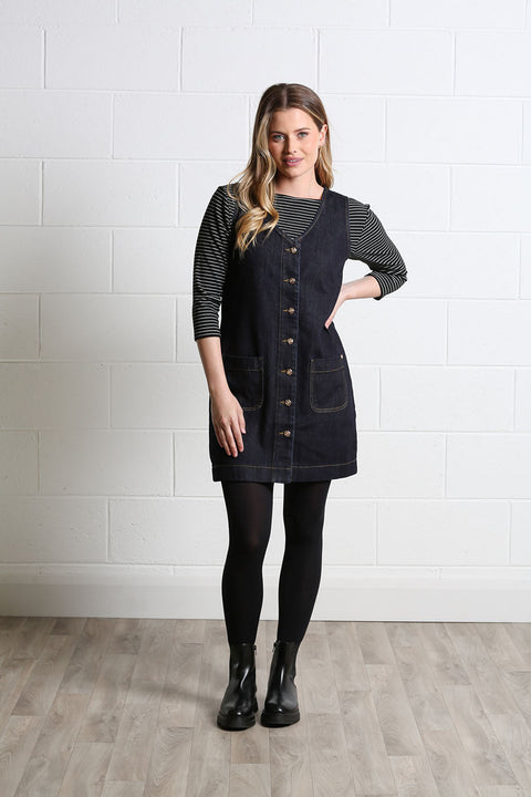 Rant & Rave Helen Denim Pinafore Dress - dark indigo