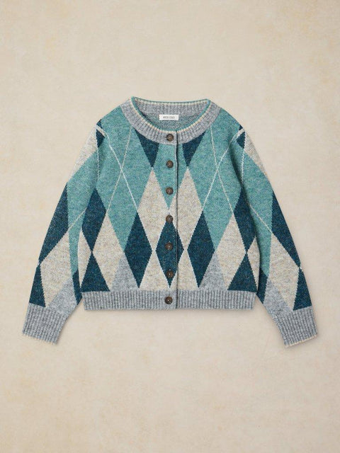 White Stuff Argyle Cardigan - blue multi