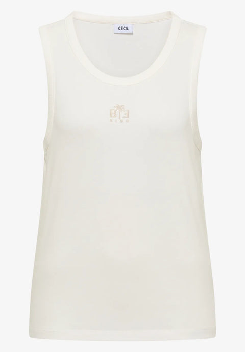 Cecil Sleeveless Top with Embroidery Detail - Vanilla white