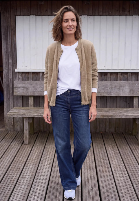 Cecil Feather Yarn Cardigan - creamy mocha
