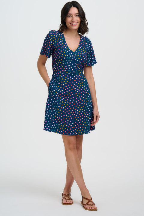 Sugarhill Kari Mini Dress - Navy Rainbow Marbles