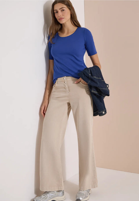 Cecil Basic Round Neck Tee - deep river blue