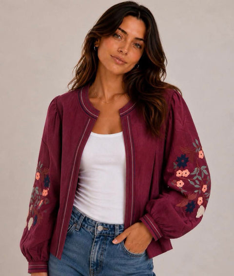 Lauren Embroidered Detail  Jacket - Wine