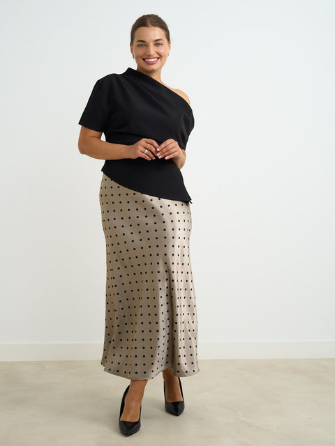 Una Satin Polka Dot Skirt- champagne